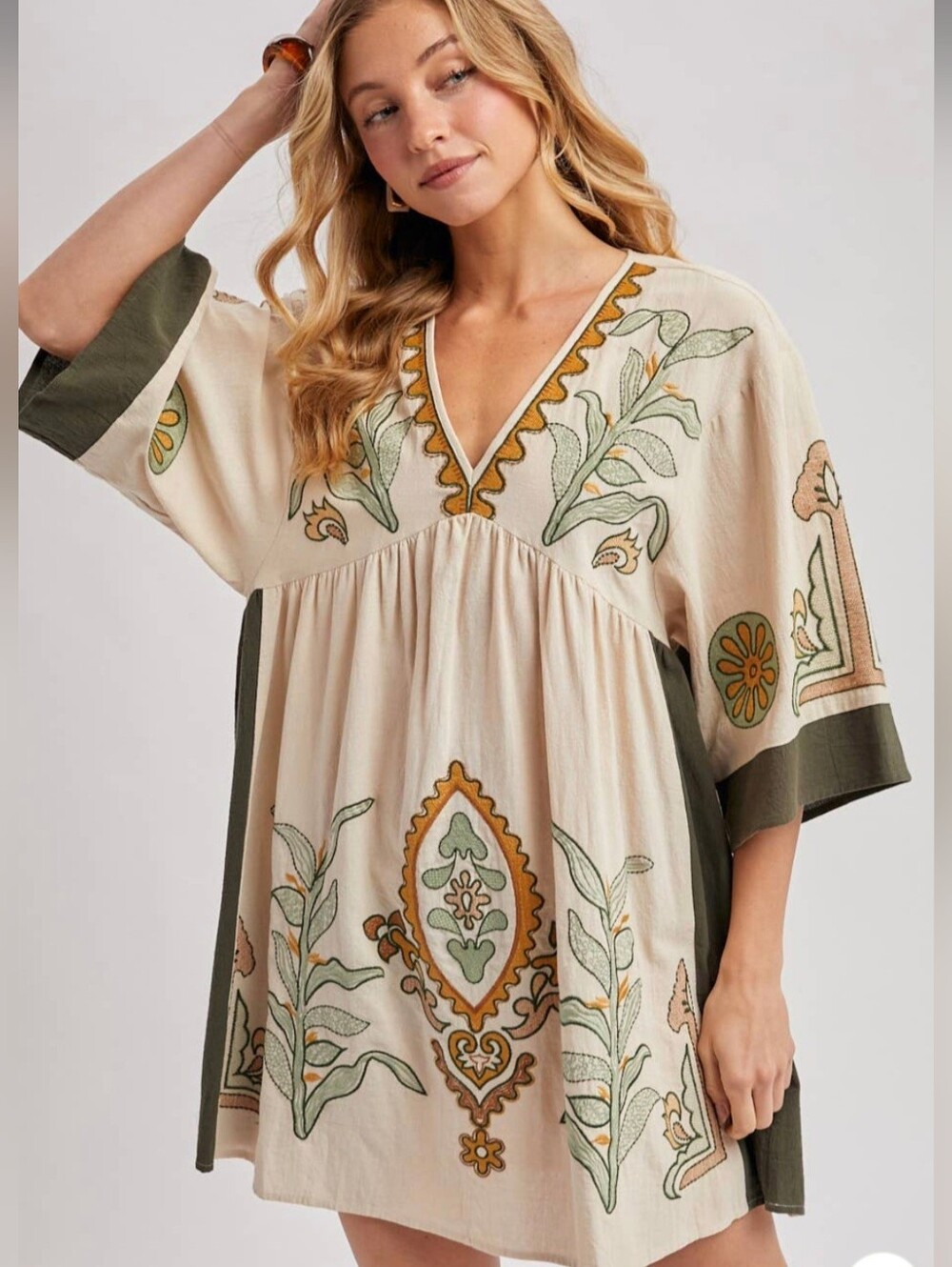 Blue Velvet Boho Embroidered V-Neck S/m Oversize